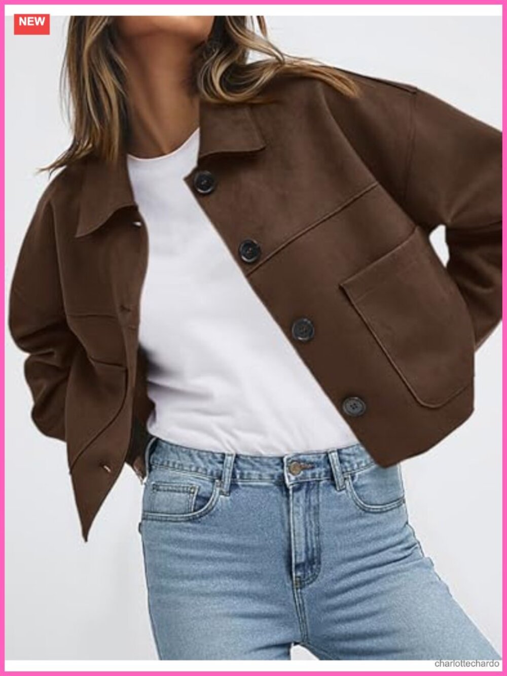 Faux Suede Lightweight Cropped Jacket with Patch Pockets - Picture 3 of 6